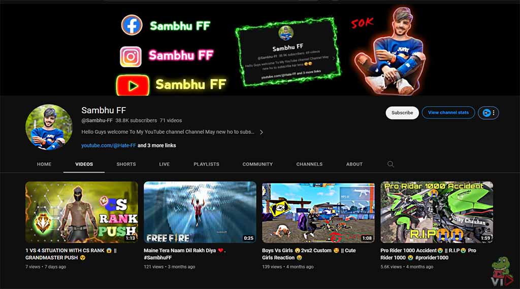 10. Sambhu FF - Top 10 Small YouTube Channels That Grew FAST [May 2023]